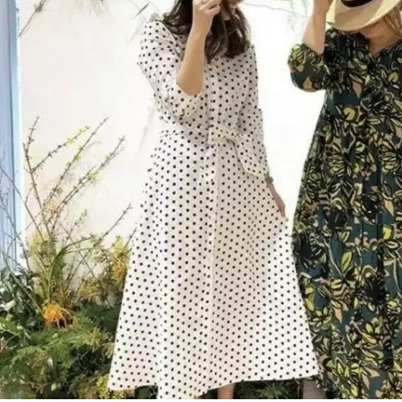 Zara polka dot linen maxi dress with belt - Picture 2 of 8
